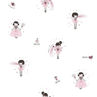   Gyerekszobai - Tündérmese - varázslatos tündér motívumok fehér rózsaszín pink és fekete tónus tapéta