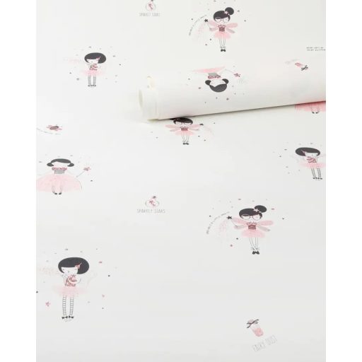 Gyerekszobai - Tündérmese - varázslatos tündér motívumok fehér rózsaszín pink és fekete tónus tapéta