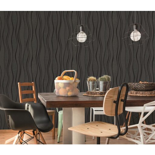 Erismann MIX Collection/Bestseller 13191-30 Grafikus hullámminta antracitszürke fekete ezüst csillogó mintarészletek tapéta