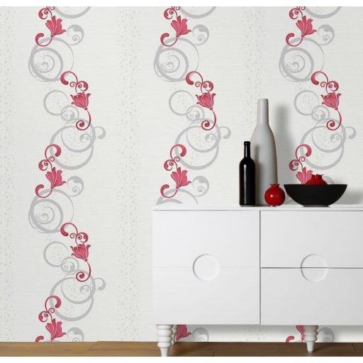 Erismann MIX Collection/Bestseller 13287-20 Virágos Indaminta panelszerű mintakialakítás törtfehér piros ezüst tapéta