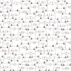   Gyerekszobai - Érdeklődő cicák tömött sorokban fehér fekete rózsaszín és piros tónus tapéta