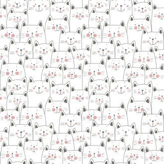   Gyerekszobai - Érdeklődő cicák tömött sorokban fehér fekete rózsaszín és piros tónus tapéta
