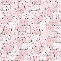   Gyerekszobai - Érdeklődő cicák tömött sorokban törtfehér rózsaszín pink és fekete tónus tapéta