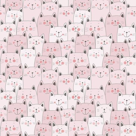 Gyerekszobai - Érdeklődő cicák tömött sorokban törtfehér rózsaszín pink és fekete tónus tapéta