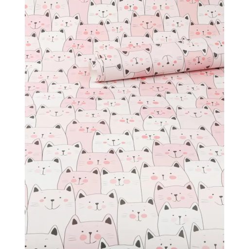 Gyerekszobai - Érdeklődő cicák tömött sorokban törtfehér rózsaszín pink és fekete tónus tapéta