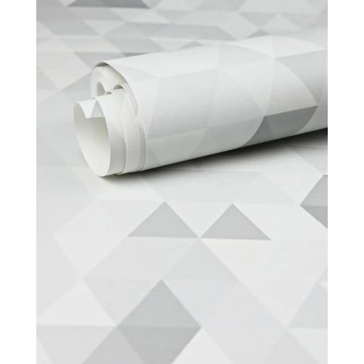 Kaleidoszkópra emlékeztető modern geometrikus minta fehér világosszürke és szürke tónus tapéta