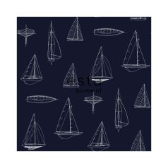   Vitorláshajók többféle nézetből műszaki vázlat grafikus minta tengerészkék és fehér tónus tapéta