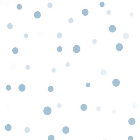 Változatos méretű és elhelyezkedésű pöttyök mintája fehér világoskék és kék tónus gyerekszobai tapéta