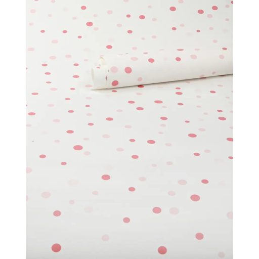 Változatos méretű és elhelyezkedésű pöttyök mintája fehér rózsaszín és pink tónus gyerekszobai tapéta