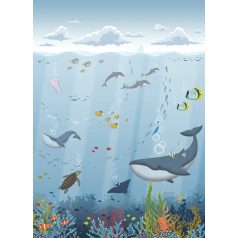   A víz alatti világ panorámája - delfin bálna rája...stb kék fehér szines gyerekszobai falpanel