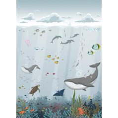   A víz alatti világ panorámája - delfin bálna rája...stb világoskék fehér szürke szines gyerekszobai falpanel