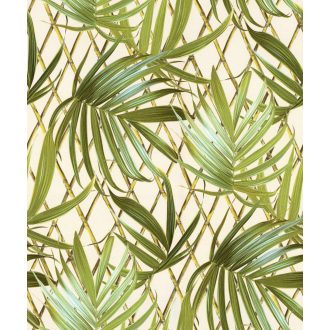   Mesés bambuszerdő zen kompozíció remek kilátásokkal krém olív-smaragd-teazöld és arany tónus tapéta