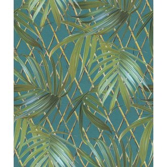   Mesés bambuszerdő zen kompozíció remek kilátásokkal mély kékeszöld aranybarna és zöld tónus tapéta