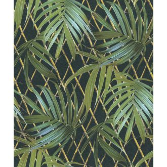   Mesés bambuszerdő zen kompozíció remek kilátásokkal antracit aranysárga zöld és zöldeskék tónus tapéta