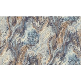   Dinamikus örvénylő nagyléptékű márvány design csillogó szemcsékkel világoskék tengerkék gyöngyház szürkésbarna és aranybarna tapéta