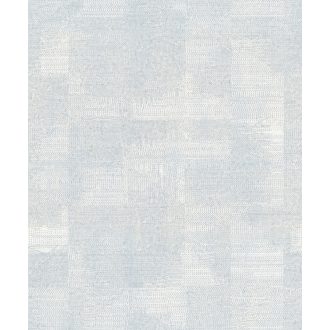   Foltvarrásos (Patchwork) szövött texturált kortárs minta fémes részekkel halványkék tejfehér és gyöngyház tónus tapéta