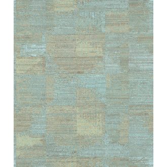   Foltvarrásos (Patchwork) szövött texturált kortárs minta fémes részekkel jádezöld/akvamarinkék bézs és barna tónus tapéta