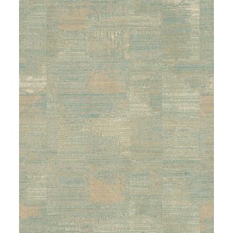   Foltvarrásos (Patchwork) szövött texturált kortárs minta fémes részekkel celadonzöld krémes-arany és barna tónus tapéta