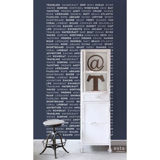 Tengerészeti és szörfös témájú szövegek-levelek tengerészkék kék és fehér tónus falpanel