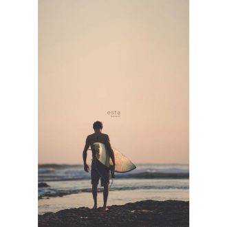   Naplementekor is szólítanak a hullámok - Szörfös és deszkája narancs/esti vörös kék és fekete tónus falpanel