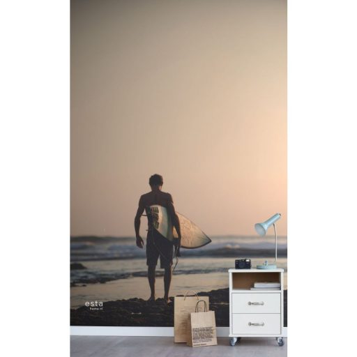 Naplementekor is szólítanak a hullámok - Szörfös és deszkája narancs/esti vörös kék és fekete tónus falpanel