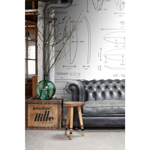 Szörfdeszkák típusai és paraméterei műszaki rajz ábrázolásban fehér és fekete tónus falpanel