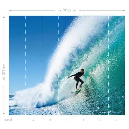 Az óriás hullámok lovagja - Elképesztő szörfös motívum tengerzöld tengerkék fekete fehér és kék tónus falpanel