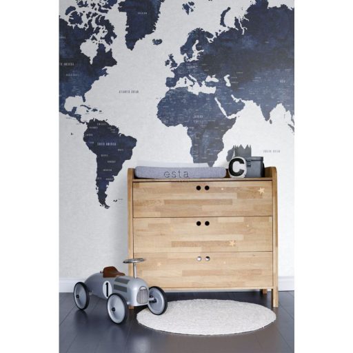 Világtérkép csupa kékben fehér kék és sötétkék tónus falpanel