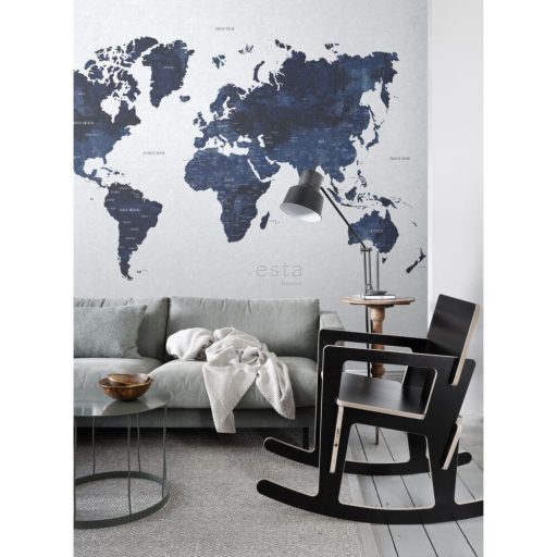 Világtérkép csupa kékben fehér kék és sötétkék tónus falpanel