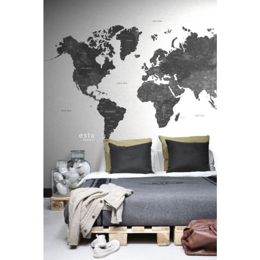 Világtérkép monokróm kialakításban fehér szürke és fekete tónus falpanel
