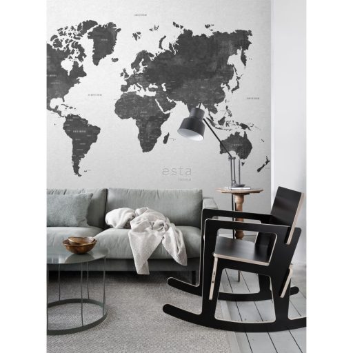 Világtérkép monokróm kialakításban fehér szürke és fekete tónus falpanel