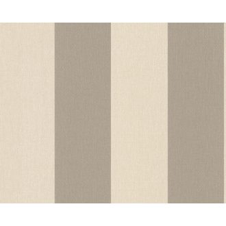  Klasszikus csíkok amelyek soha nem öregszenek - széles sávú csíkos minta krémfehér és meleg szürkésbézs tónus tapéta