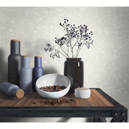 Autentikus kopott érdes felületű vakolatminta krémszürke/szürkésbézs és ezüst tónus finom mintafény tapéta