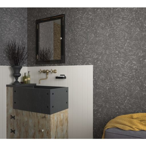 Autentikus kopott érdes felületű vakolatminta sötétszürke/antracit és ezüst tónus finom mintafény tapéta