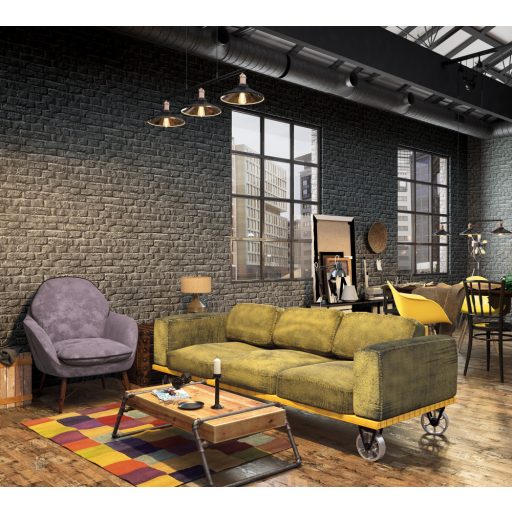 Loft stílusú meszelt természetes téglafal sötétszürke antracit és ezüst tónus tapéta