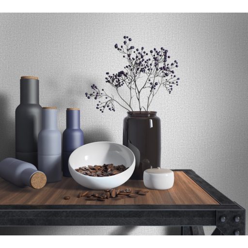 Autentikus lenvászon durva szövésű minta szürke/világosszürke és ezüst tónus enyhe mintafény tapéta