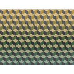   BN Cubiq 200415 FADING CUBE Geometrikus 3D térbeli kockák halmaza vanília zöld sárga kék sötétszürke függőleges színátmenet falpanel