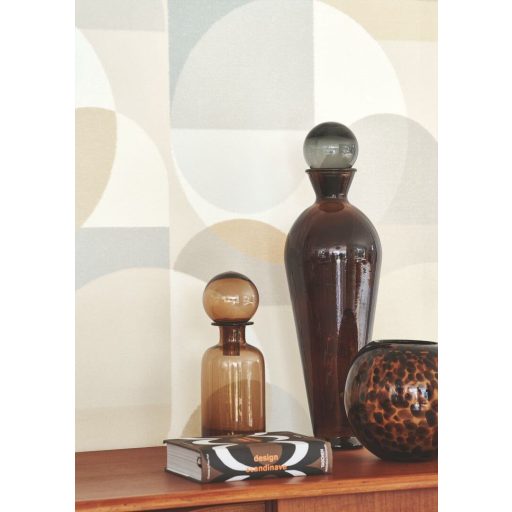 "Szines buborékok" Körök félkörök geometriai kompozíciója 3D struktúra natur színek - krémfehér bézs barna és szürkéskék tónus tapéta