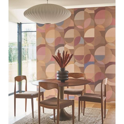 "Szines buborékok" Körök félkörök geometriai kompozíciója 3D struktúra konyakszín terra barna lila mályva és rózsaszín tónus tapéta