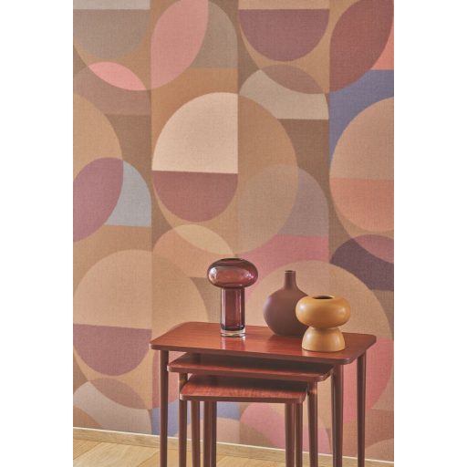 "Szines buborékok" Körök félkörök geometriai kompozíciója 3D struktúra konyakszín terra barna lila mályva és rózsaszín tónus tapéta