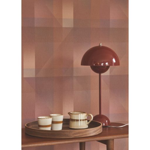 Egymásra helyezett precíz geometriai formák kompozíciója 3D habfelvitel rozsdaszín barna lila mályva és rózsaszín tónus tapéta