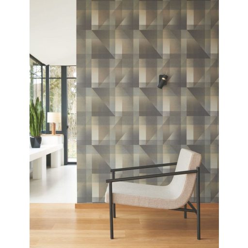 Egymásra helyezett precíz geometriai formák kompozíciója 3D habfelvitel faszénfekete barna szürke és szürkésbarna tónus tapéta