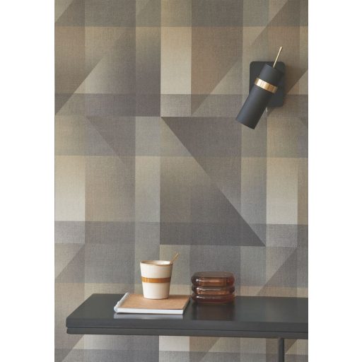 Egymásra helyezett precíz geometriai formák kompozíciója 3D habfelvitel faszénfekete barna szürke és szürkésbarna tónus tapéta