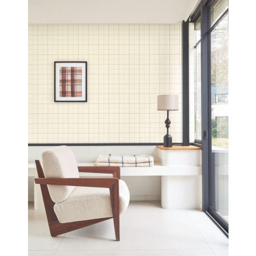 Két színnel rajzolt négyzetek (füzetkockák) minimalista design natur színek - krémfehér szürke és világosbarna tónus tapéta