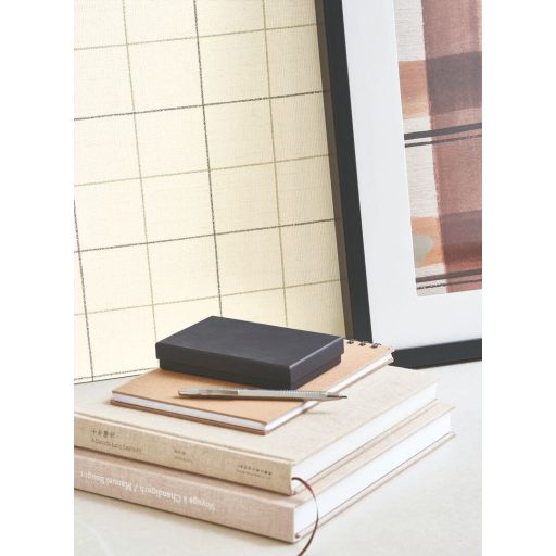 Két színnel rajzolt négyzetek (füzetkockák) minimalista design natur színek - krémfehér szürke és világosbarna tónus tapéta