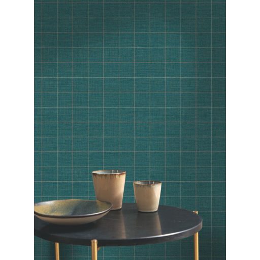 Két színnel rajzolt négyzetek (füzetkockák) minimalista design smaragdzöld bézs és rozsdabarna tónus tapéta