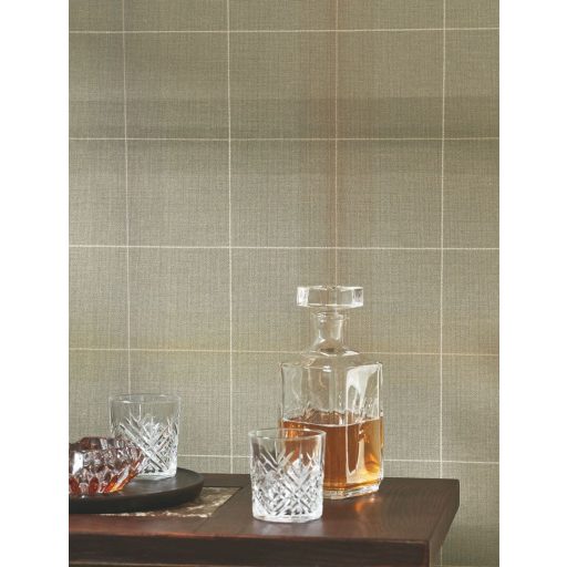 Tartan (skót) kockás brit minta egymást átfedő vonalak grafikai játékával khakizöld/szürkészöld barna és szürke tónus tapéta