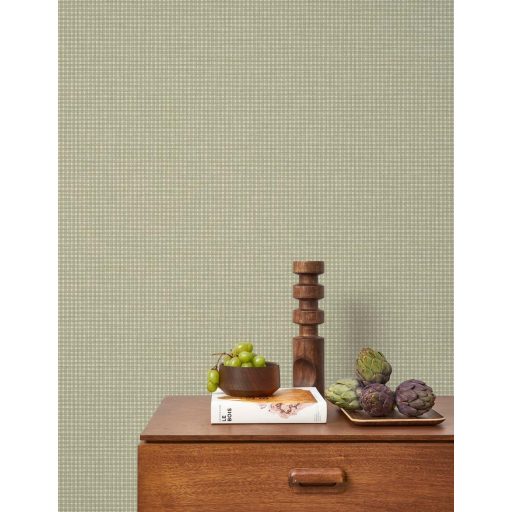 Kézműves megjelenésű klasszikus kockás pamutszőttes minta mandulazöld és zöld tónus tapéta