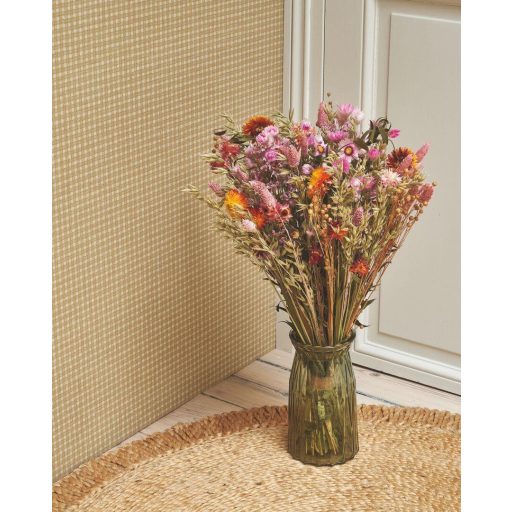 Kézműves megjelenésű klasszikus kockás pamutszőttes minta okker és okkerbarna tónus tapéta