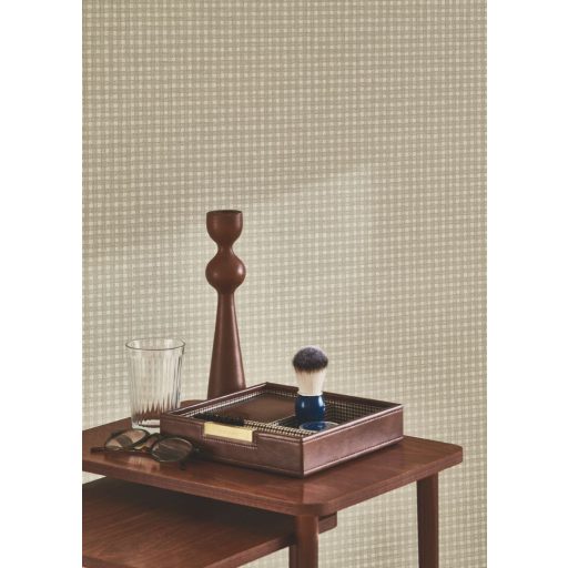 Kézműves megjelenésű klasszikus kockás pamutszőttes minta lenbézs/szürkésbézs és szürkésbarna tónus tapéta